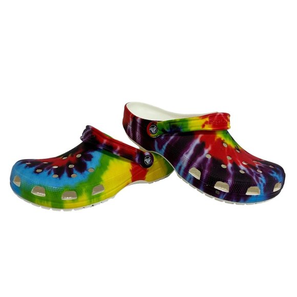 CROCS Baya Tie Dye Clog Slippers Graphic Foam Slide Unisex Mens 10 Womens 12 - Picture 1 of 9